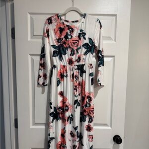 Floral Maxi Dress - White and Pink